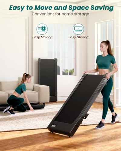 DeerRun Under Desk Walking Pad Treadmill for Home Office & Small Spaces, 6% Manual Incline, 0.6–3.8 MPH Walking Speed, 2.5 HP, 300 lb Capacity, App & Remote Control - color: Matte Black