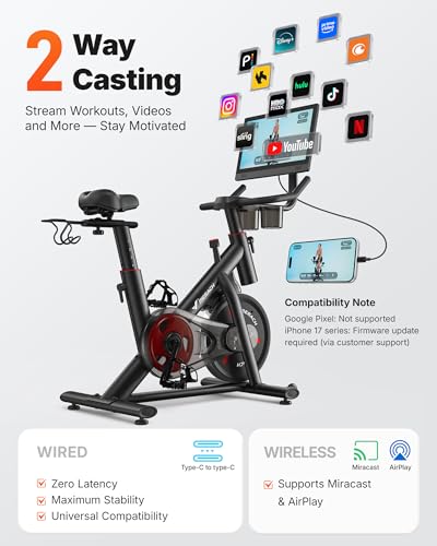 MERACH Exercise Bike, Magnetic Friction Stationary Bike for Home with APP