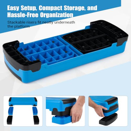 Goplus 35.5" Aerobic Step Platform w/4 Risers, 3-Level Adjustable 6" 8" 10" - color: Blue