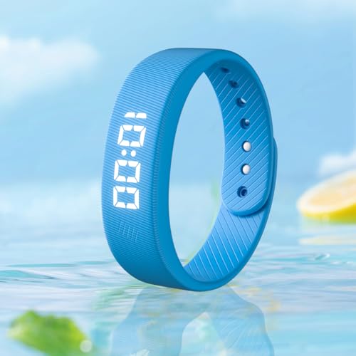 Gosasa Lightweight LED Digital Sport Watch Splash Resistant Pedometer with Vibrating Alarm USB Rechargeable Silicone Wristband for Men & Women (Blue) - color: Blue