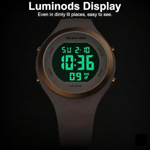 GOLDEN HOUR Waterproof Sport Women's Digital Chronograph Silicone Strap Watch - color: Rose Gold/Pink Sand