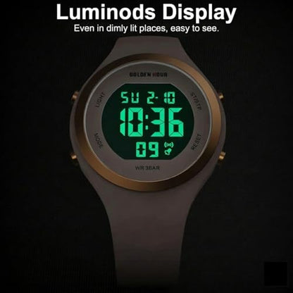 GOLDEN HOUR Waterproof Sport Women's Digital Chronograph Silicone Strap Watch - color: Rose Gold/Pink Sand