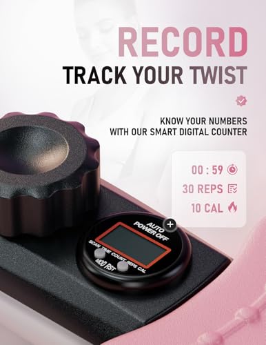 Waist Twister Machine Exercise, Ab Twist Board with Smart LED Digital Counter, Supports 300 lbs, Noiseless, Anti-Slip, Compact Portable for Home Gym Workout Equipment (Pink)