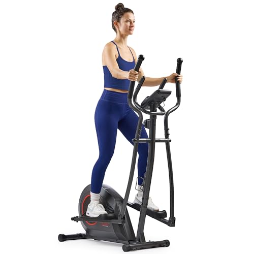 Sunny Health & Fitness Smart Upright Elliptical Machine with Pulse Sensor - size: 12" Stride