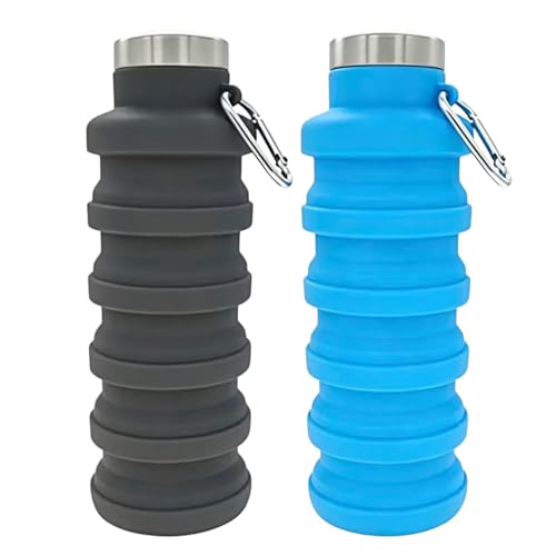 YCT Collapsible Water Bottle 17oz（500ml），Travel Portable Sport Water Bottle，Reusable Silicone Foldable Water Bottles for Gym Camping Hiking (Black+Blue) - color: Black+Blue