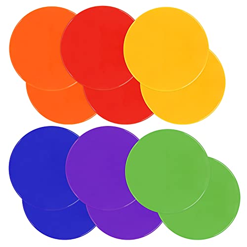 Poly Spots Spot Markers for Gym Floor 9inch 10inch 12/18/24/36 Pcs Flat Cones Non-Slip Rubber Floor Dots Circles for Sports Soccer Basketball Agility Training Dance Classroom - style: 12Pcs 10inch