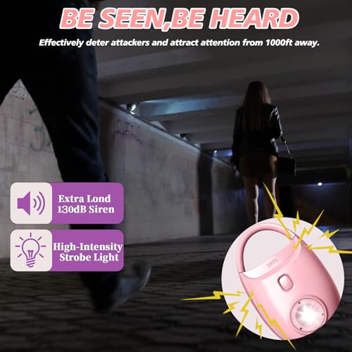 Safe Sound Personal Alarm, 130dB Loud Siren, Emergency Self-Defense Security Keychain with Strobe LED Light, Personal Sound Safety Siren for Women, Men, Children, Elderly - color: Pink