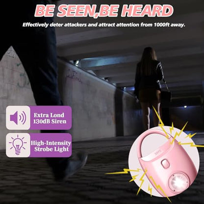 Safe Sound Personal Alarm, 130dB Loud Siren, Emergency Self-Defense Security Keychain with Strobe LED Light, Personal Sound Safety Siren for Women, Men, Children, Elderly - color: Pink
