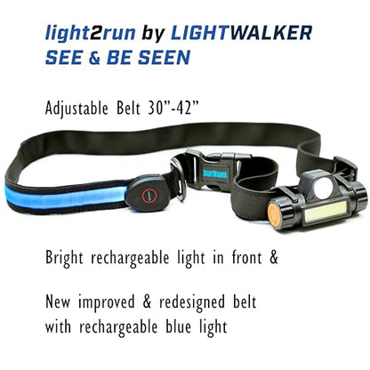 Re-Designed Belt with 2 USB Rechargeable Lights A Bright Front LED & COB and Back Light Strip On Belt for Safety and Visibility, Brighter Than Reflective Gear, for Night Runners & Dog Walking