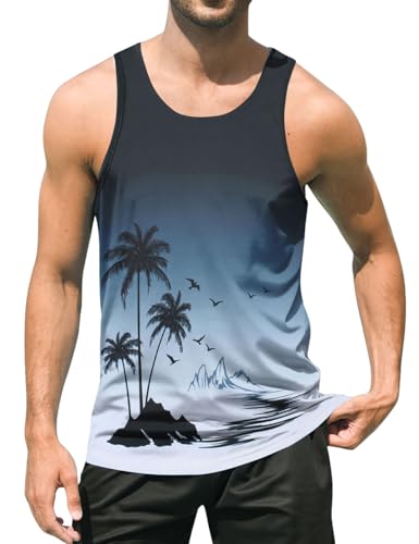 uideazone Mens Beach Tank Tops Summer Graphic Sleeveless Workout Shirt - color: Black Grey, size: XX-Large