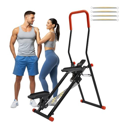 Stair Stepper for Home Gym, Foldable Vertical Climber Workout Machine, 3 Levels of Adjustable Resistance, 300 lbs Capacity Cardio Machine, LCD Monitor, Extended and Widened Anti-Slip footrests - color: BLACK