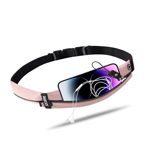 Slim Running Belt for Women and Men, Waterproof Phone Holder for Running, Reflective 2-Pocket Waist Pack for Storing Runner’s Essentials Safely, Runner’s Fanny Pack, Money Belt Fits Most Phones (Pink) - color: Pink