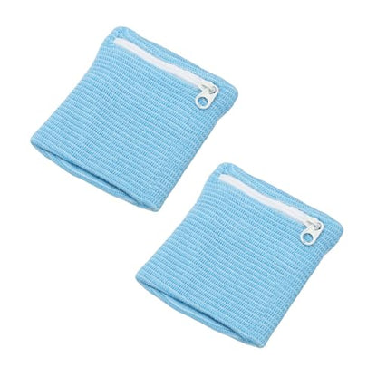 Wrist Wallet Wristband with Zipper, Cotton Wrist SweatBands Sports Absorb Sweat Wristbands - color: Sky Blue