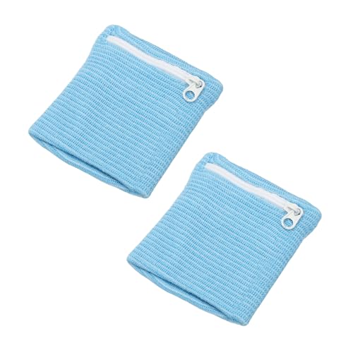 Wrist Wallet Wristband with Zipper, Cotton Wrist SweatBands Sports Absorb Sweat Wristbands - color: Sky Blue
