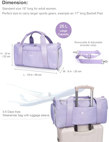 19" Purple Personal Gym Bag for Women,with Shoe Compartment & Wet Pocket - color: Purple, size: 19" Medium Size