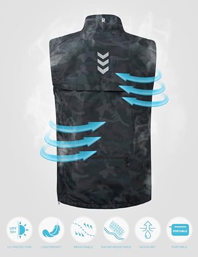 Little Donkey Andy Men's Lightweight Summer Vest Windproof Packable - color: Black Camo, size: Large