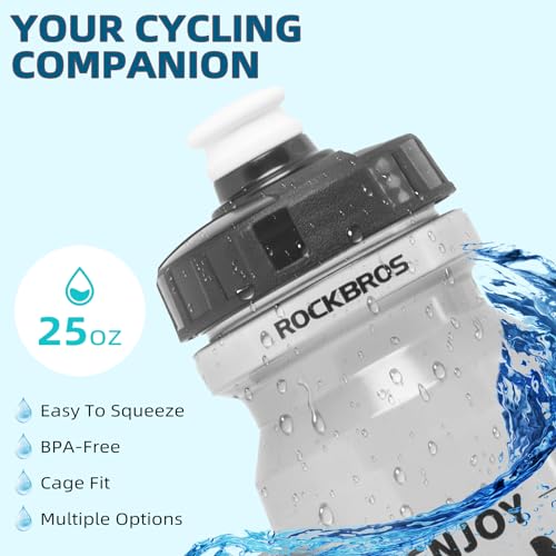 ROCKBROS Bike Water Bottle 20oz-25oz Squeeze Cycling Water Bottle BPA Free - color: 25oz Blue White, style: 2 Pack