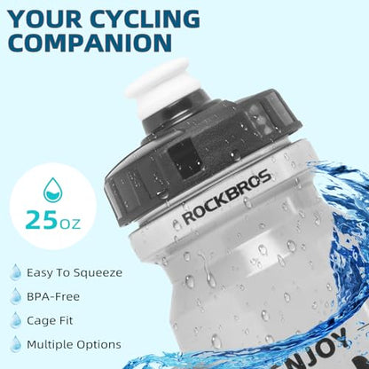 ROCKBROS Bike Water Bottle 20oz-25oz Squeeze Cycling Water Bottle BPA Free - color: 25oz Blue White, style: 1 Pack
