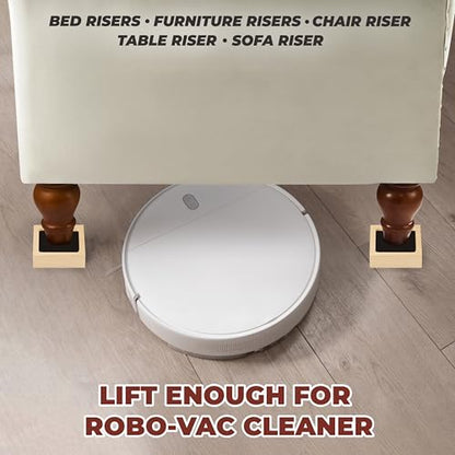 Bed Risers, Furniture Risers (Set of 8-Height 1") Can be Adjusted to 2'' 3''or 4'', Lifts Furniture Risers, Solid Natural Wood Risers, Non-Slip Recessed Hole (Square-Natural Color) - color: Square-natural Color
