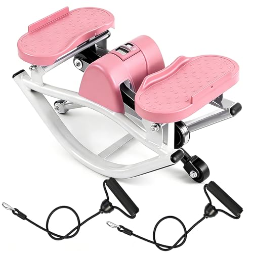 Rock Fitness Stepper for Exercise at Home, Motion Stair Stepper with Resistance Bands for Full Body Workout, Aerobic Workout Machine Fitness Equipment - color: pink