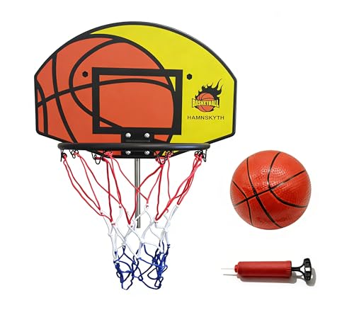 Trampoline Basketball Hoop, Fits Most Straight & Curved Poles, with Stainless Steel Angle-Adjustable Mounting Base, Includes Mini Basketball & Pump (with Clamp, 21 * 14inch)