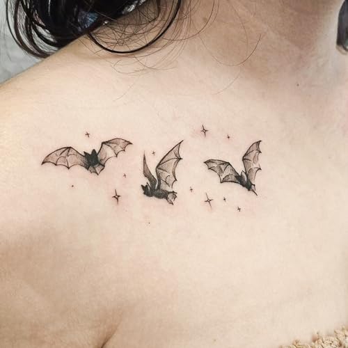 Semi Permanent Tattoo, Dark Flying Dragon & Barbed Wire Design, Small - color: bat & thorn
