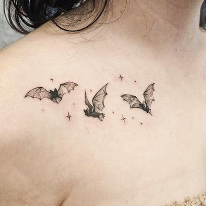 Semi Permanent Tattoo, Dark Flying Dragon & Barbed Wire Design, Small - color: bat & thorn
