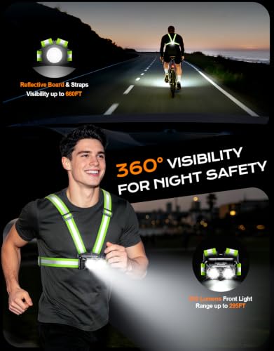 Zewdov 800LM Ultra Bright Running Lights for Runners, 7 Modes & 360° Reflective Running Gear, IPX4 Waterproof, 45° Adjustable Rechargeable Running Light for Walking/Hiking/Cycling/Working/Jogging
