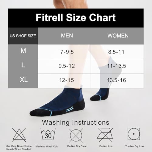 FITRELL Men's 6 Pack Ankle Running Socks Low Cut Cushioned Athletic Sports Socks 7-9/9-12/12-15 - color: Navy Black, size: 7-9
