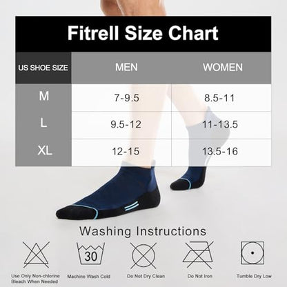 FITRELL Men's 6 Pack Ankle Running Socks Low Cut Cushioned Athletic Sports Socks 7-9/9-12/12-15 - color: Navy Black, size: 9-12