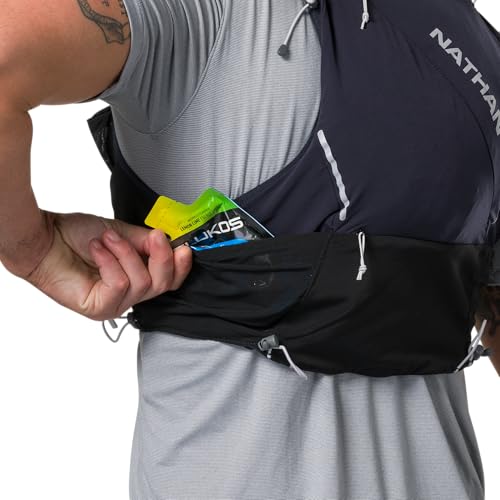 Nathan Hydration Vest 12L for Running & Hiking - Quick-Fit Adjustments, Breathable Mesh, 1.6L Insulated Bladder, Lightweight 8.8 oz, 6 Power Mesh Pockets, Diagonal Zip - Pinnacle Pro - size: X-Small, style: Black