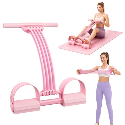 Pedal Resistance Bands with Handles,8-Tube Adjustable Detachable Portable Pedal Resistance Band Multifunction Elastic Tension Rope for Home Exercise Body Abdomen Waist Arm Leg Fitness - color: pink