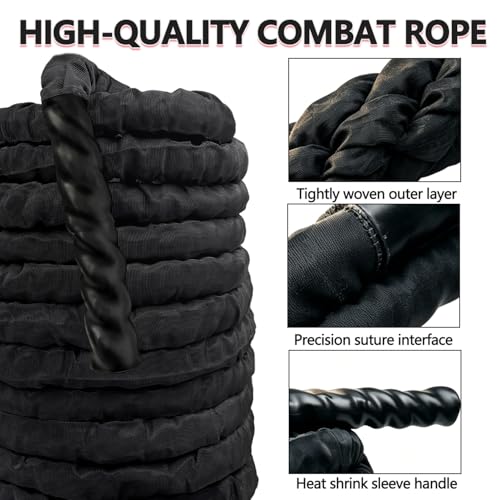 1.5 Inch 40ft Heavy Weighted Training Exercise Ropes Fitness Equipment with Sleeve and Anchor Strap Kit for Outdoor Working Out,Battle Rope for Home Gym Workout.