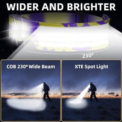 LED Headlamp, USB Rechargeable Head Lamp, 230° Wide Beam Motion Sensor Headlight, Super Bright Outdoor Waterproof Flashlight for Camping, Running, Repairing, Hiking, Fishing, Reading - size: Lamp 4