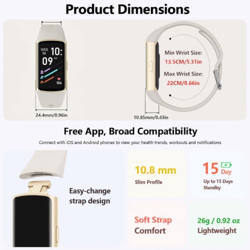 FITVII Slim Fitness Tracker for Women Men, Fitness Watch for Android iOS - color: Off white