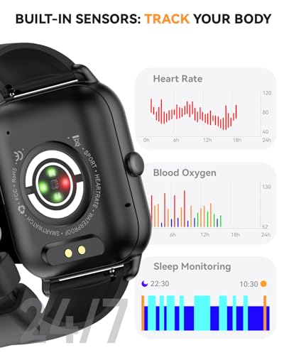 Smart Watch for Men Women,1.85 inch HD Screen Bluetooth Fitness Tracker Step Counter/Sleep Monitor,110+ Sports Modes,IP68 Waterproof Smart Watch Compatible with iPhone Samsung Android Phone, Black - color: Black