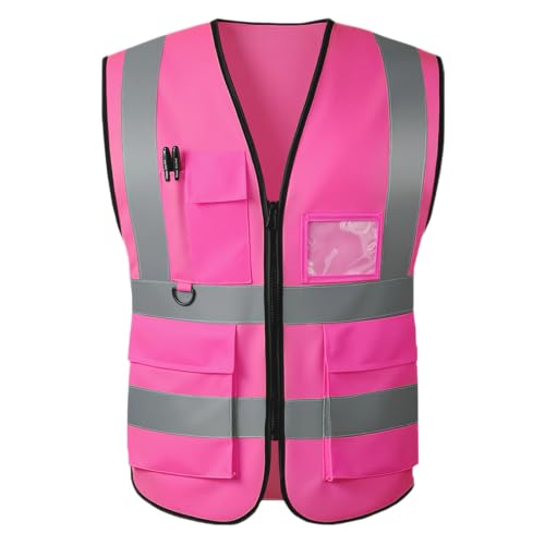 High Visibility Safety Vest with Reflective Strips & Pockets - color: Pink, size: Small