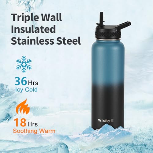 WixByti 40 oz Insulated Water Bottle with Straw, Stainless Steel Water Jug - color: Blue/Black Gradient, size: 40 Ounces