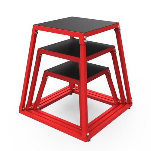 Garvee Steel Plyo Box for Exercise, Plyometric Jumping Box Metal Exercise Step Up Box with Anti-Slip Surface for Home Gym Training,Single and Set - color: Red, size: 12/18/24 Inch