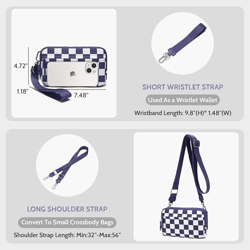 FODOKO Wristlet wallets for Women RFID crossbody bags with 4 Zippers - color: Purple