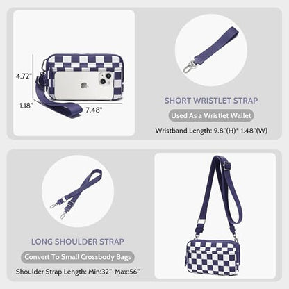FODOKO Wristlet wallets for Women RFID crossbody bags with 4 Zippers - color: Purple