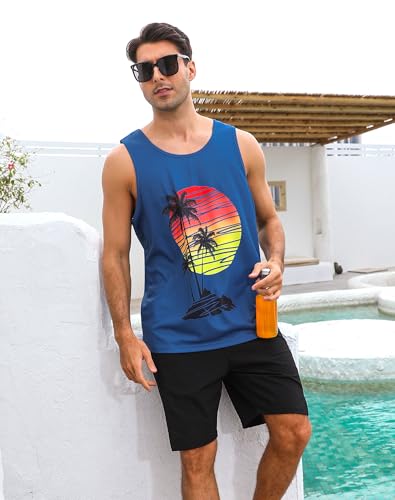 uideazone Mens Beach Tank Tops Summer Graphic Sleeveless Workout Shirt - color: Blue Black, size: XX-Large