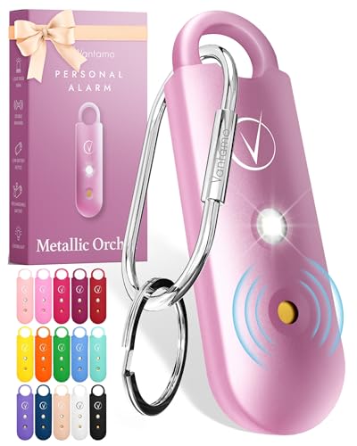 Vantamo Personal Alarm for Self Defense with Low Battery Notice, Strobe Light & Extra Loud 130 dB Double Speakers Safety Keychain Set for Women, Rechargeable Panic Button for Womens Self Defense - color: Metallic Orchid