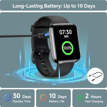 Smart Watch for Men Women, 1.85" Smart Watches Compatible iPhone/Samsung/Android (Answer/Make), Fitness Tracker with Heart Rate/Sleep/SpO2 Monitor, Smartwatch 3ATM Waterproof 120+ Sport Modes, Alexa - color: Black