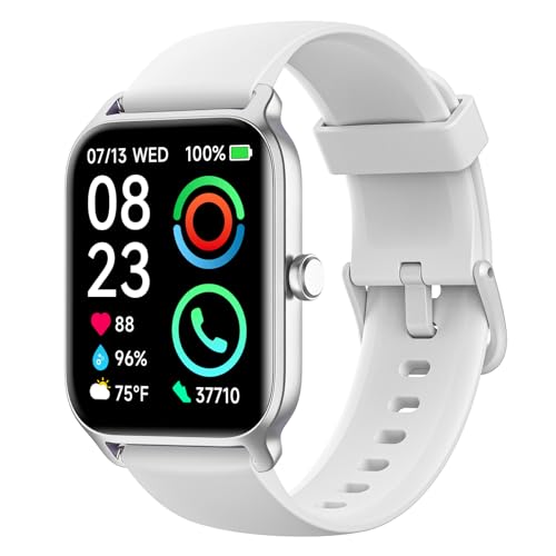 Fitpolo Smart Watch for Men Women with Bluetooth Call, Alexa Built-in 1.8" Blood Oxygen Heart Rate Sleep Fitness Watch, 100 Sports Modes Smartwatch, Activity Tracker for Android iOS Phone - color: White