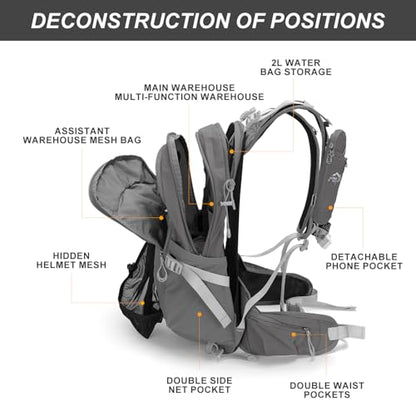 IX INOXTO 20L Hydration Backpack, Waterproof Hiking Internal Frame Backpacks with 2L Hydration Water Bladder and Rain Cover for Men, Lightweight Travel Daypack for Cycling,Camping,Ski (grey) - color: Grey