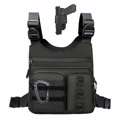 Criuage Chest Bag for Men, Lightweight Adjustable Running Vest, Water Resistant EDC Chest Pack with Water Bottle Pocket, Breathable Back Pad for Hiking Cycling Fishing Travel (Black) - color: Black