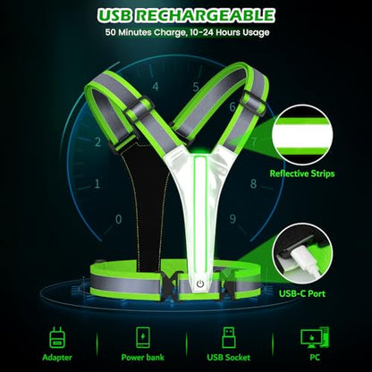 LED Reflective Running Vest, Light UP Reflective Vest, Safety Light Gear for Night Walking Cycling for Women Men Kid - color: Green