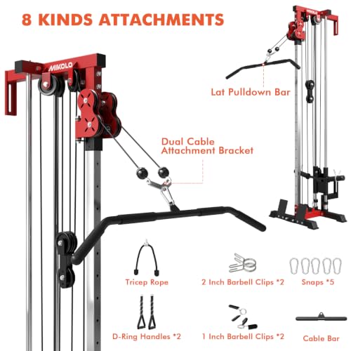 Mikolo Wall Mount Cable Station, Cable Crossover Machine with Dual Pulley System and 19/27 Adjustable Positions for Home Gym Fitness Equipment - color: RED, size: G3 Package(100LB Black Plates)
