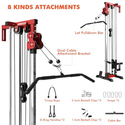 Mikolo Wall Mount Cable Station, Cable Crossover Machine with Dual Pulley System and 19/27 Adjustable Positions for Home Gym Fitness Equipment - color: RED, size: G3 Package(100LB Black Plates)